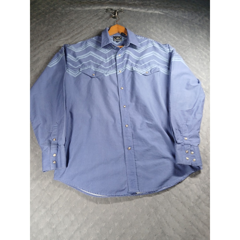 Vintage 90s Roper Periwinkle Blue Chevron Pearl Snap Western Shirt M/L